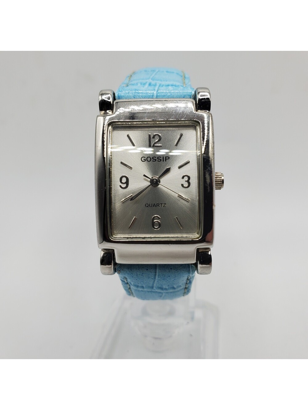 Gossip Watch Women  Rectangle Silver Tone Blue Band New Battery